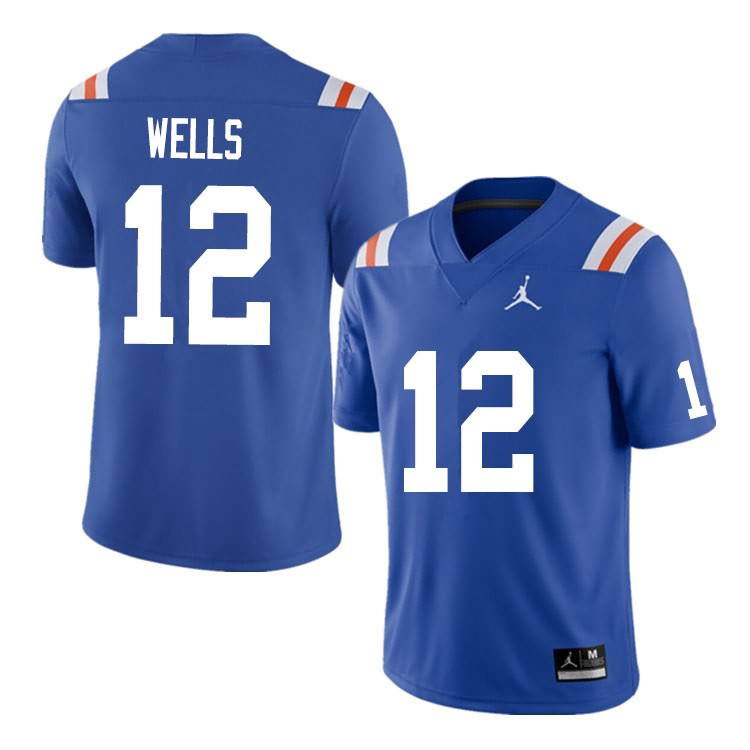 Men's NCAA Florida Gators Rick Wells #12 Stitched Authentic Nike Blue Throwback College Football Jersey KKT7065PX